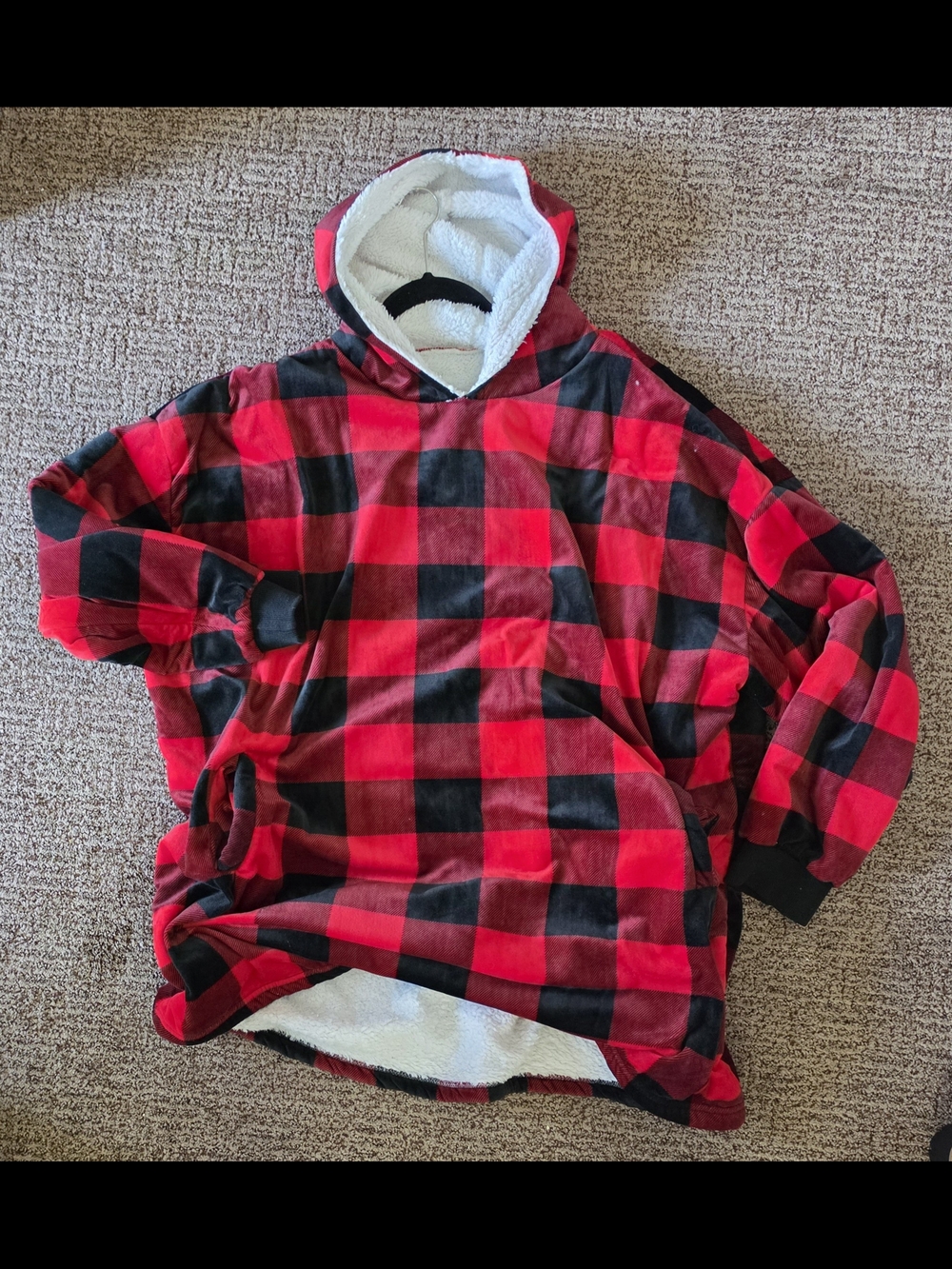 Red and Black Buffalo Plaid Hoodie Coat